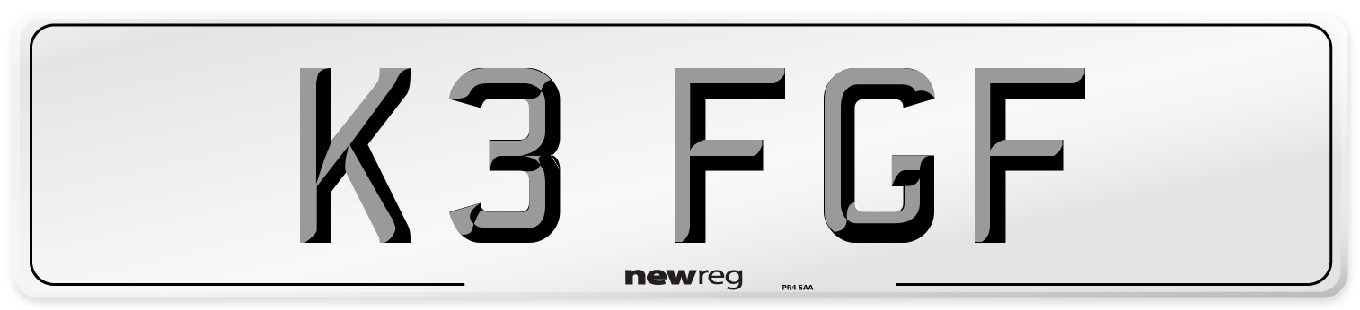 K3 FGF Number Plate from New Reg
